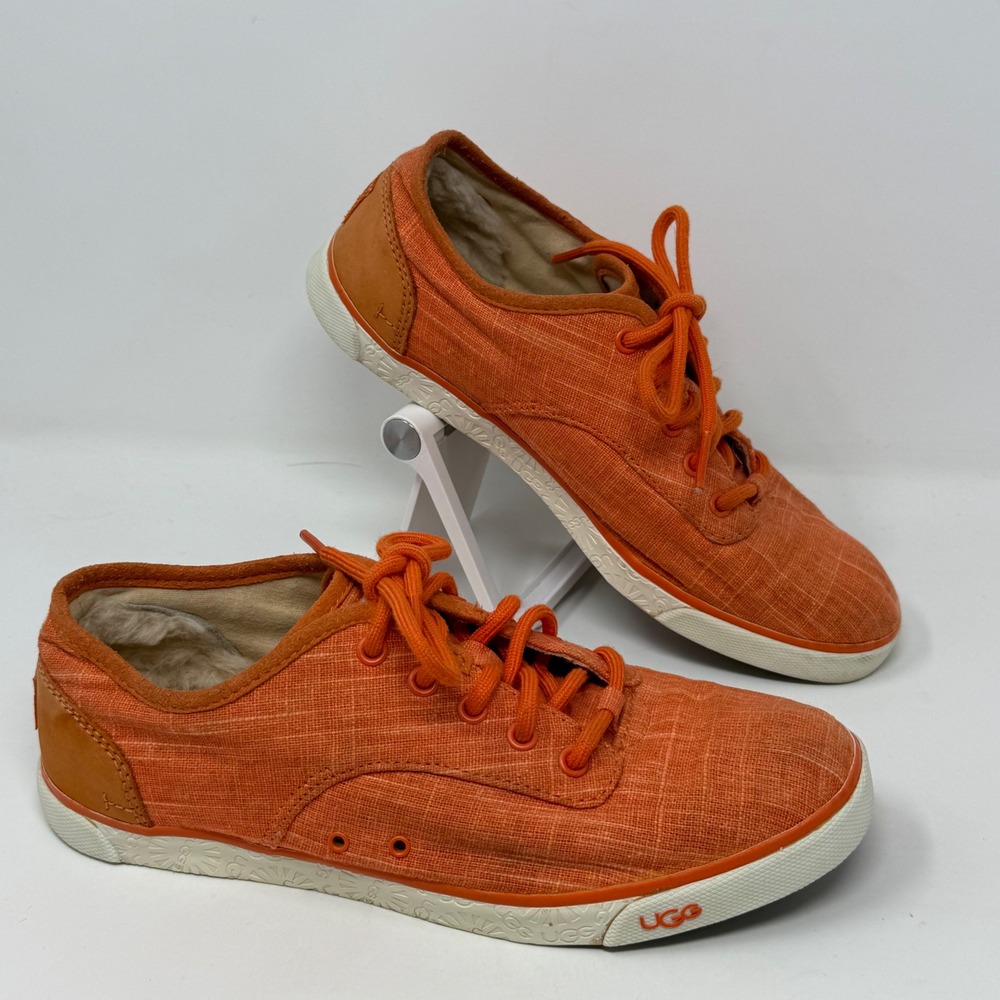 UGG Australia‎ Chivon Orange Textile Leather Sheepskin Sneakers 1002640 Womens 7